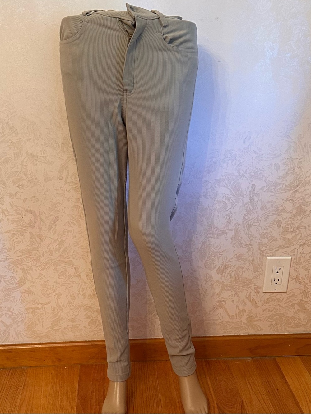 Women's Slim Ribbed Stretch Pants - Light Green